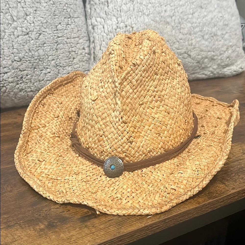 SCALA Women’s Straw Cowboy Hat with Brown Leather Band